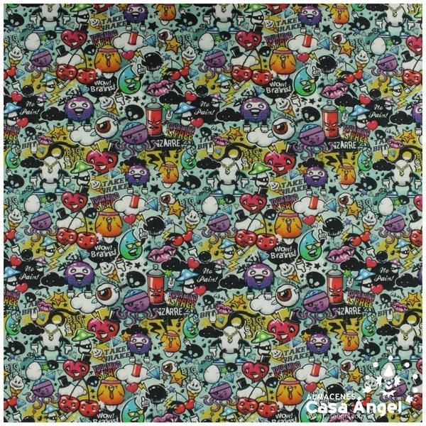 TELA ALGODÓN PERCAL ESTAMPADA CON GRAFITIS 150cm