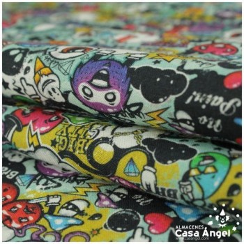 TELA ALGODÓN PERCAL ESTAMPADA CON GRAFITIS 150cm