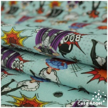 TELA ALGODÓN PERCAL ESTAMPADA CON SUPERHÉROES DE CÓMIC 150cm