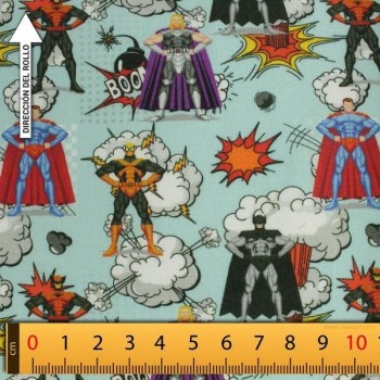 TELA ALGODÓN PERCAL ESTAMPADA CON SUPERHÉROES DE CÓMIC 150cm