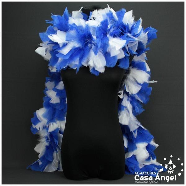 BOA DE PLUMAS DE PAVO 190cm EXTRAGRUESA BLANCO Y AZUL 120gr