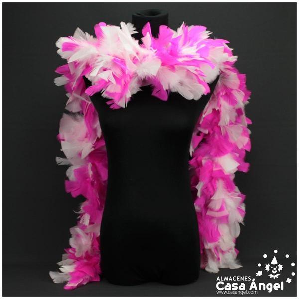 BOA DE PLUMAS DE PAVO 190cm EXTRAGRUESA BLANCO Y FUCSIA 120gr