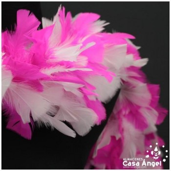 BOA DE PLUMAS DE PAVO 190cm EXTRAGRUESA BLANCO Y FUCSIA 120gr