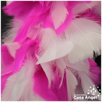 BOA DE PLUMAS DE PAVO 190cm EXTRAGRUESA BLANCO Y FUCSIA 120gr