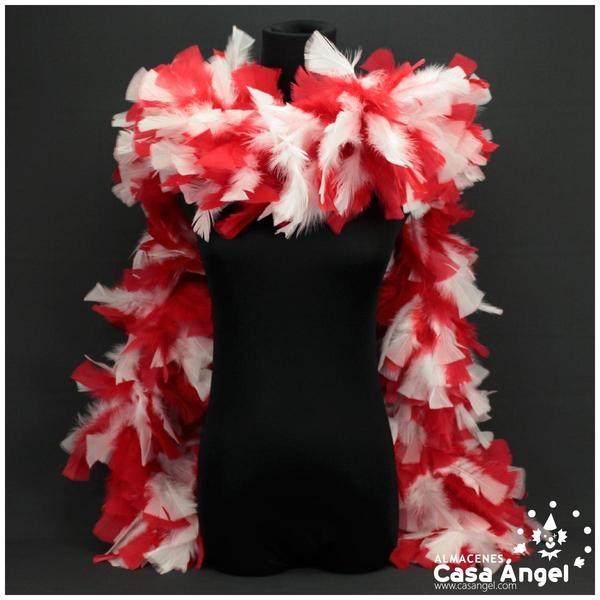 BOA DE PLUMAS DE PAVO 190cm EXTRAGRUESA BLANCO Y ROJO 120gr