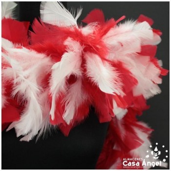 BOA DE PLUMAS DE PAVO 190cm EXTRAGRUESA BLANCO Y ROJO 120gr