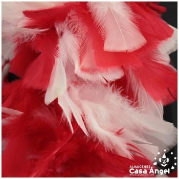 BOA DE PLUMAS DE PAVO 190cm EXTRAGRUESA BLANCO Y ROJO 120gr