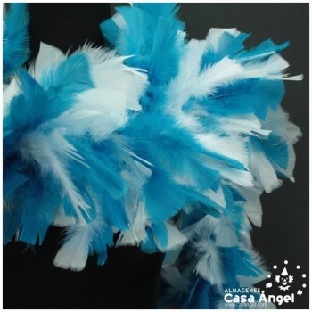BOA DE PLUMAS DE PAVO 190cm EXTRAGRUESA BLANCO Y TURQUESA 120gr