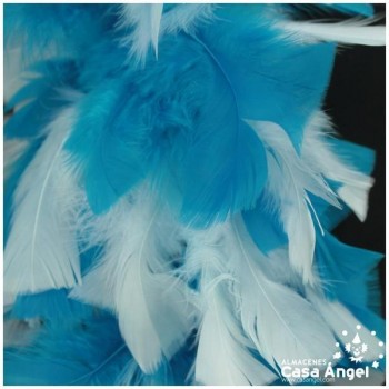 BOA DE PLUMAS DE PAVO 190cm EXTRAGRUESA BLANCO Y TURQUESA 120gr