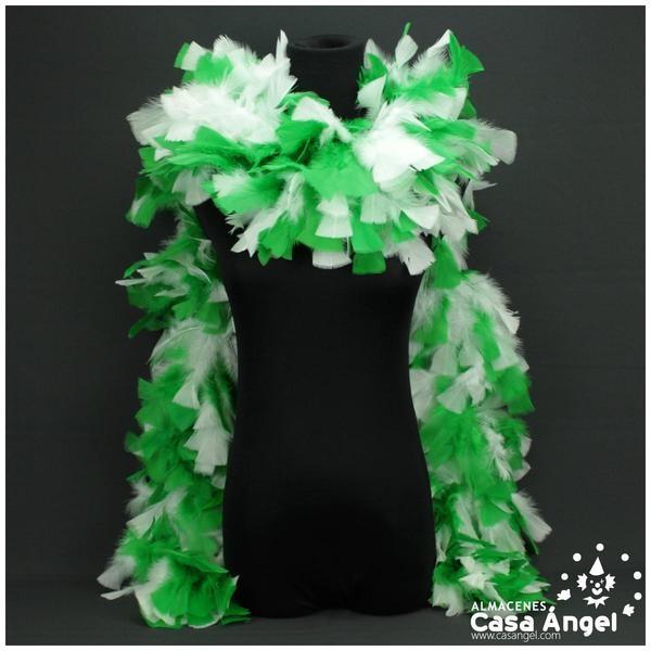 BOA DE PLUMAS DE PAVO 190cm EXTRAGRUESA BLANCO Y VERDE 120gr