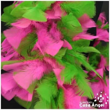 BOA DE PLUMAS DE PAVO 190cm EXTRAGRUESA FUCSIA Y VERDE 120gr