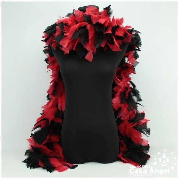 BOA DE PLUMAS DE PAVO 190cm EXTRAGRUESA NEGRO Y ROJO 120gr