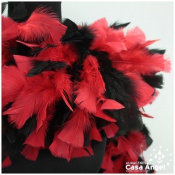 BOA DE PLUMAS DE PAVO 190cm EXTRAGRUESA NEGRO Y ROJO 120gr