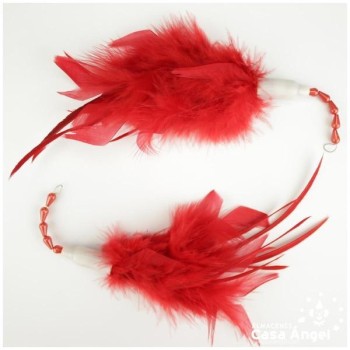 POMO COMBINADO DE PLUMAS NATURALES DE PAVO Y GALLO ROJAS 26cm BOLSA 2uds