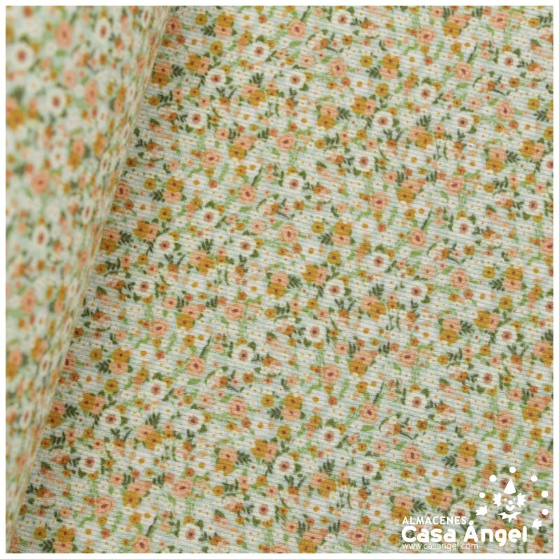 TEJIDO PIQUÉ 100% ALGODÓN CON ESTAMPADO DE FLORES 150cm