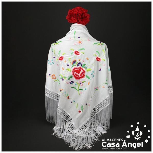 MANTÓN BLANCO BORDADO FLORAL EN PUNTO DE SEDA ADULTO