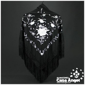 MANTÓN NEGRO BORDADO FLORAL EN PUNTO DE SEDA ADULTO