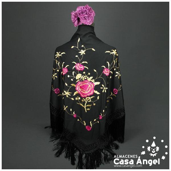 MANTÓN NEGRO DE PUNTO DE SEDA CON BORDADO FLORAL ADULTO