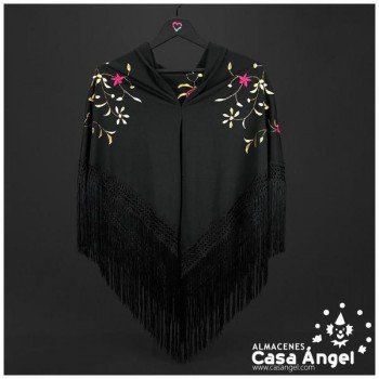 MANTÓN NEGRO DE PUNTO DE SEDA CON BORDADO FLORAL ADULTO