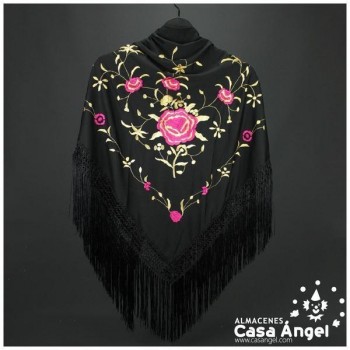 MANTÓN NEGRO DE PUNTO DE SEDA CON BORDADO FLORAL ADULTO