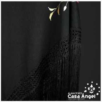 MANTÓN NEGRO DE PUNTO DE SEDA CON BORDADO FLORAL ADULTO