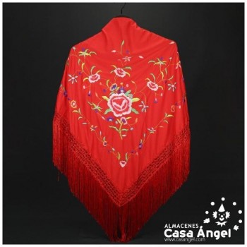 MANTÓN CORAL DE PUNTO DE SEDA BORDADO FLORAL ADULTO