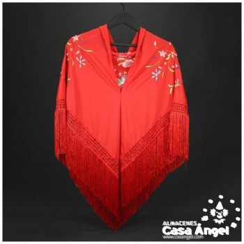 MANTÓN CORAL DE PUNTO DE SEDA BORDADO FLORAL ADULTO