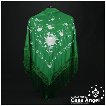 MANTÓN VERDE DE PUNTO DE SEDA BORDADO FLORAL ADULTO
