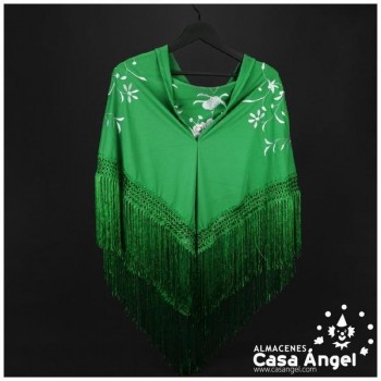 MANTÓN VERDE DE PUNTO DE SEDA BORDADO FLORAL ADULTO