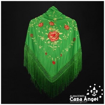 MANTÓN VERDE LIMA DE PUNTO DE SEDA BORDADO FLORAL ADULTO