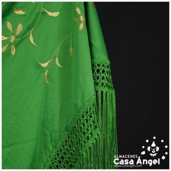MANTÓN VERDE LIMA DE PUNTO DE SEDA BORDADO FLORAL ADULTO