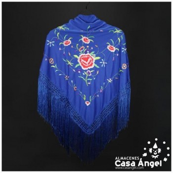 MANTÓN AZUL DE PUNTO DE SEDA BORDADO FLORAL ADULTO