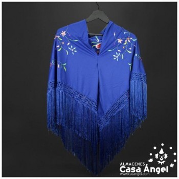 MANTÓN AZUL DE PUNTO DE SEDA BORDADO FLORAL ADULTO