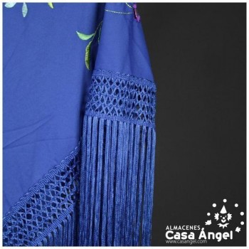 MANTÓN AZUL DE PUNTO DE SEDA BORDADO FLORAL ADULTO