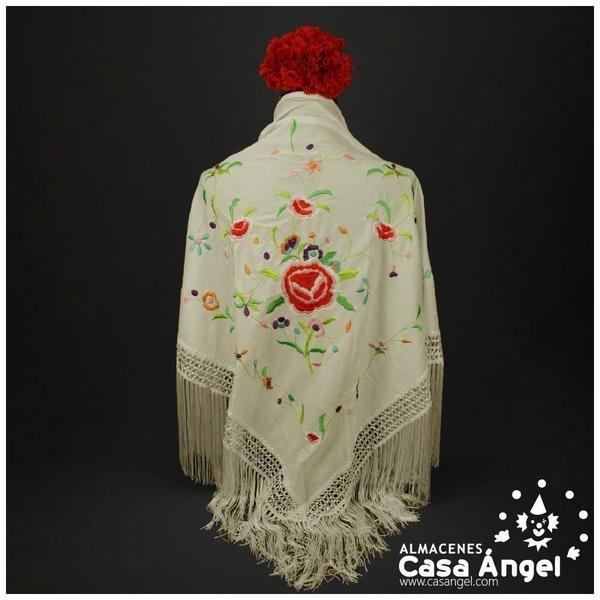 MANTÓN BEIGE DE PUNTO DE SEDA BORDADO FLORAL ADULTO
