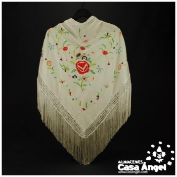 MANTÓN BEIGE DE PUNTO DE SEDA BORDADO FLORAL ADULTO
