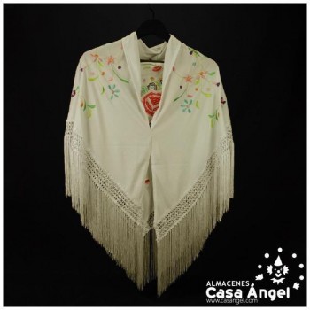MANTÓN BEIGE DE PUNTO DE SEDA BORDADO FLORAL ADULTO