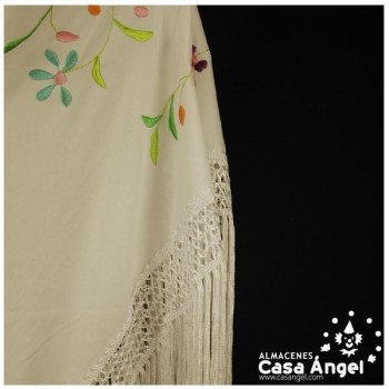MANTÓN BEIGE DE PUNTO DE SEDA BORDADO FLORAL ADULTO