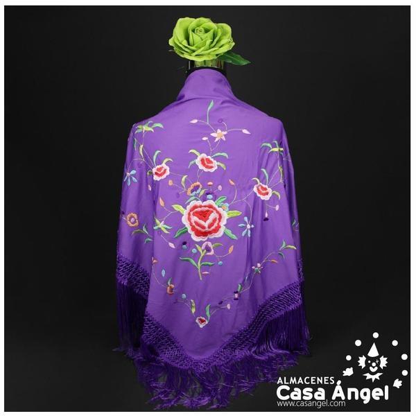 MANTÓN MORADO DE PUNTO DE SEDA BORDADO FLORAL ADULTO
