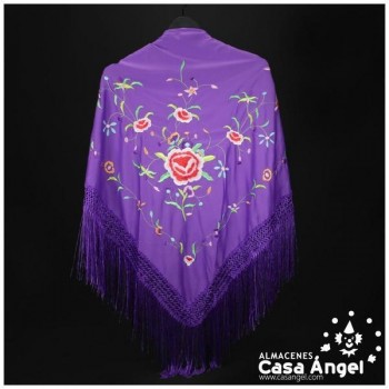 MANTÓN MORADO DE PUNTO DE SEDA BORDADO FLORAL ADULTO