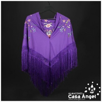 MANTÓN MORADO DE PUNTO DE SEDA BORDADO FLORAL ADULTO