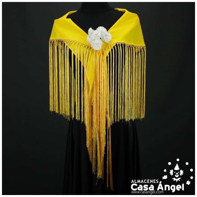 MANTÓN FLAMENCO EN COLOR AMARILLO LISO ADULTO 140cm