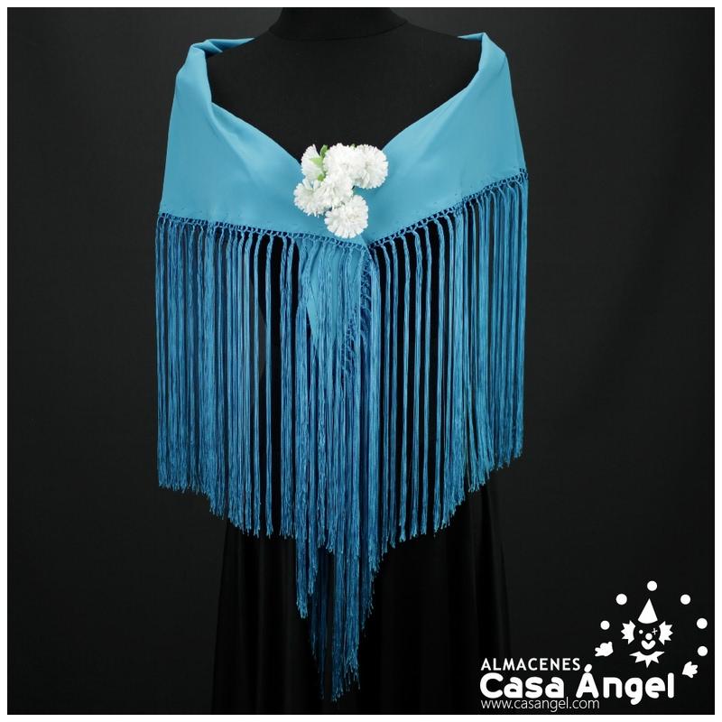MANTÓN FLAMENCO TURQUESA LISO ADULTO 140cm