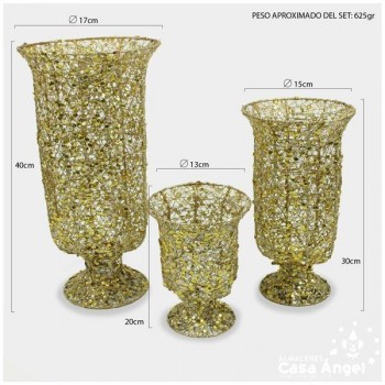 JUEGO DE 3 JARRONES SECOS TIPO CALIZ ACABADO GLITTER