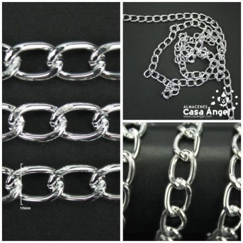 CADENA DE ALUMINIO PLATEADO CON ESLABÓN CRUZADO FACETADO