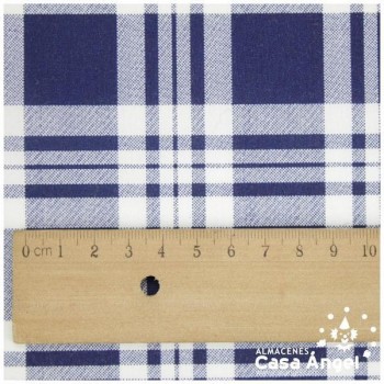 POPELÍN DE ALGODÓN HIERBAS A CUADROS NÁUTICOS AZUL MARINO 150cm