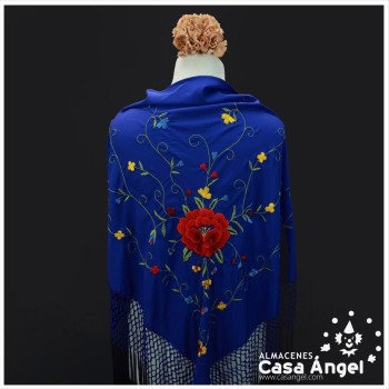 MANTÓN DE PICO AZULINA BORDADO FLORES MULTICOLOR 180cm