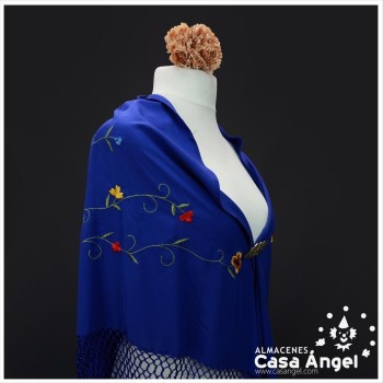 MANTÓN DE PICO AZULINA BORDADO FLORES MULTICOLOR 180cm