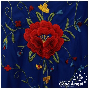 MANTÓN DE PICO AZULINA BORDADO FLORES MULTICOLOR 180cm