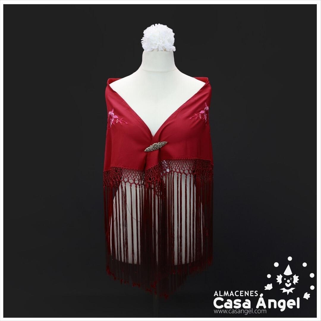 MANTÓN DE PICO BUGANVILLA BORDADO FLORES ROSA 145cm